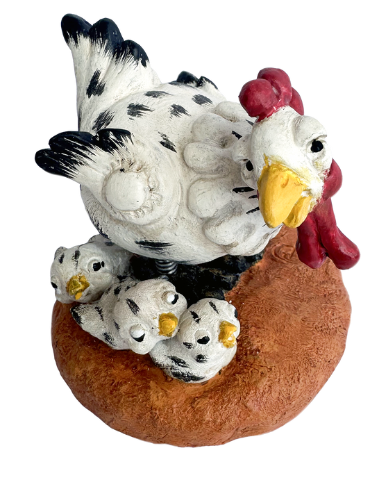 Hen with Chicks Figurine White