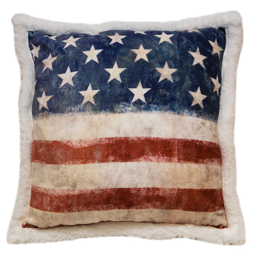 Wrangler Stars & Stripes USA American Flag Sherpa Fleece Throw Pillow