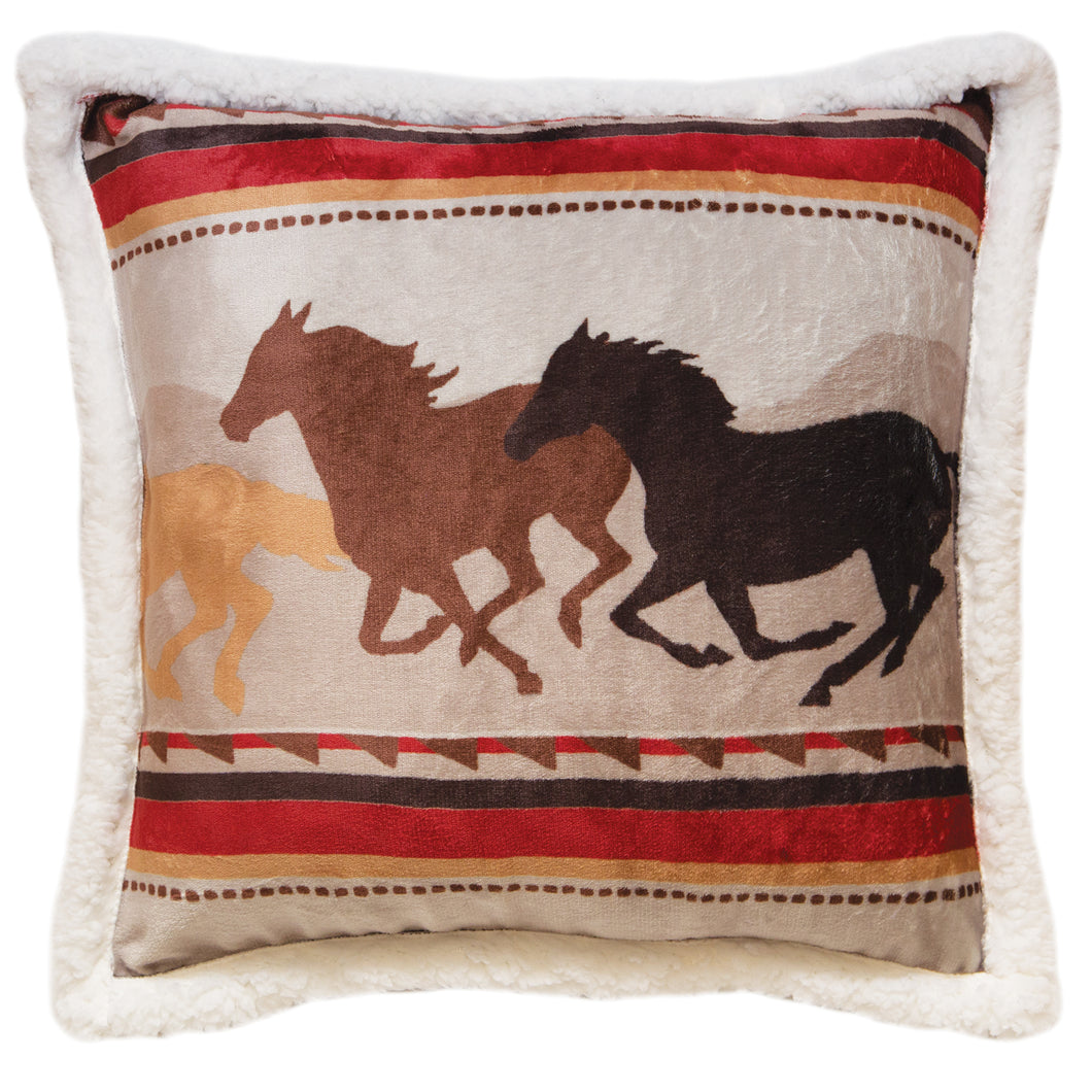 Wrangler Running Horse Sherpa Fleece Throw Pillow