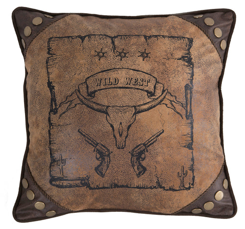 Wild West Country Faux Leather Pillow