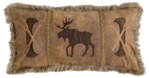Moose & Canoe Faux Leather Throw Pillow