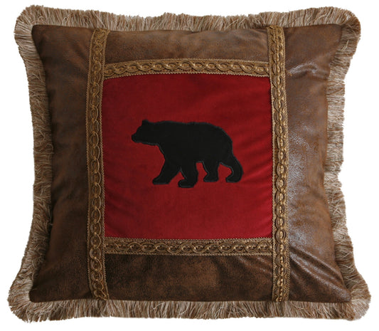 Applique Bear Faux Leather Pillow