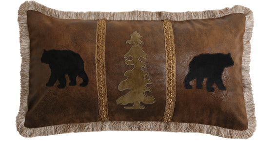 Bear/Tree/Bear Faux Leather Pillow