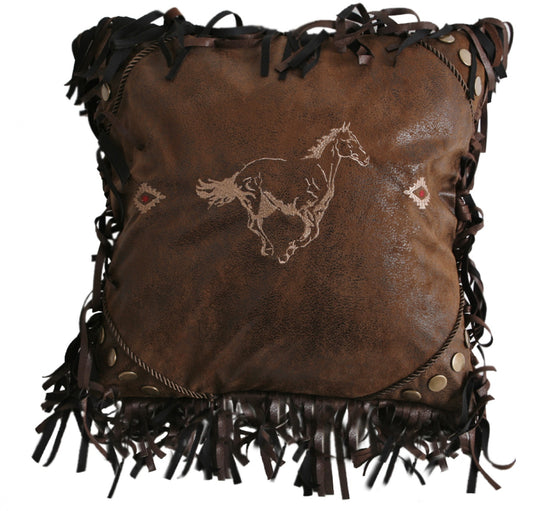 Embroidered Horse Faux Leather Pillow