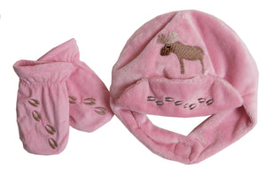 Pink Moose Hat/Mitten Set
