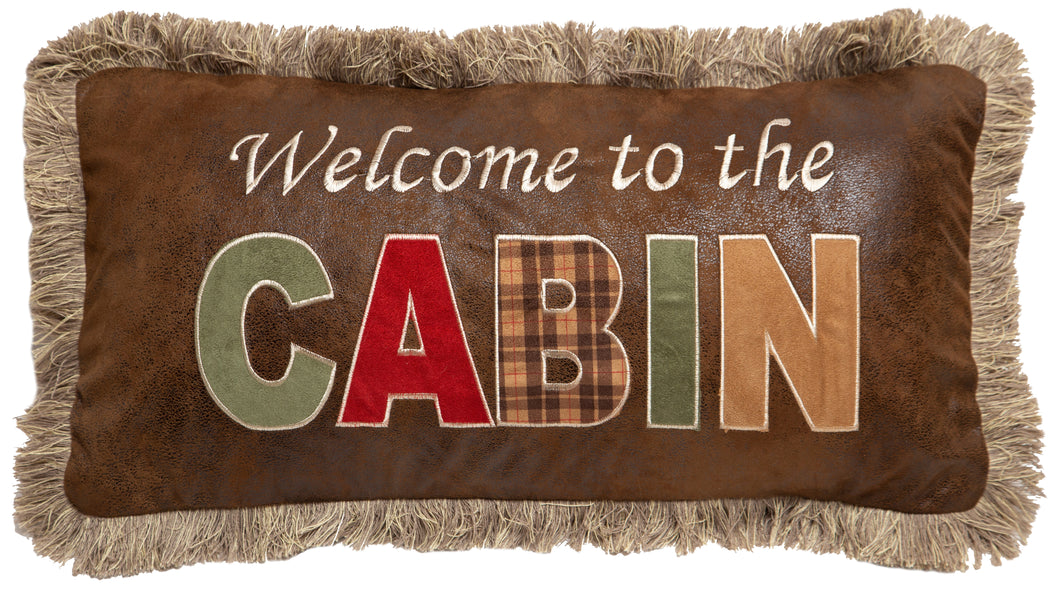 Welcome to the Cabin Faux Leather Throw Pillow