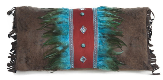 Turquoise Feather & Diamonds Pillow