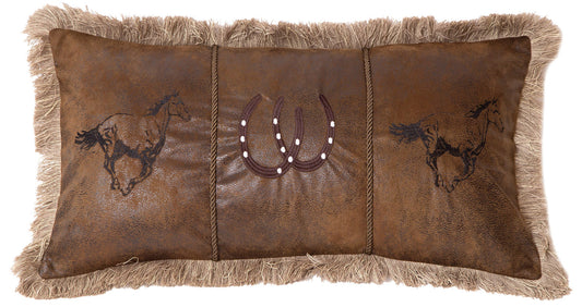 Running Horses Faux Leather Pillow