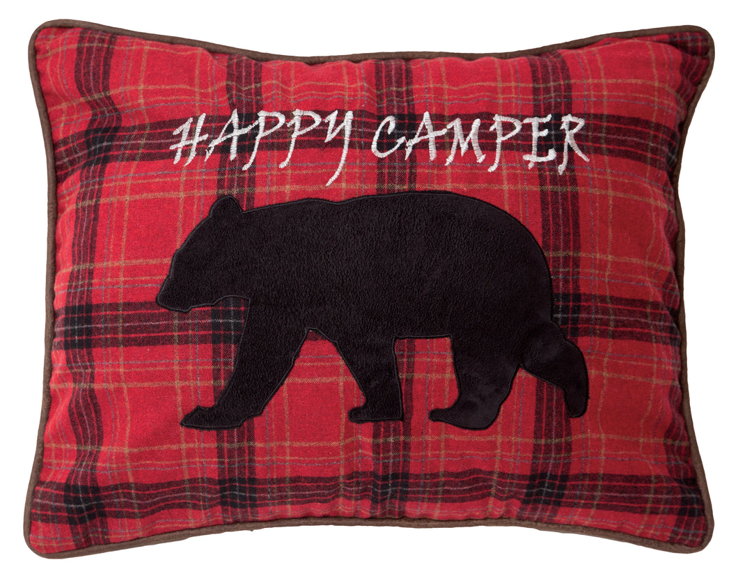 Happy Camper Bear Red Plaid Pillow