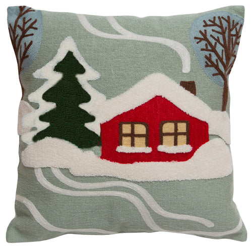 Snowy Cabin in the Woods Pillow