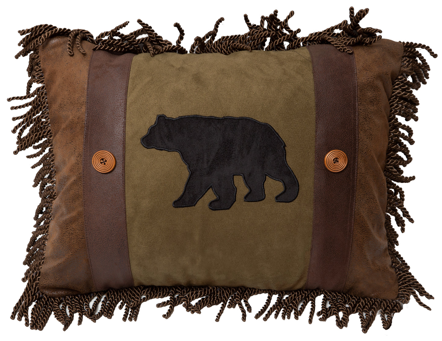 Olive Bear & Button Pillow