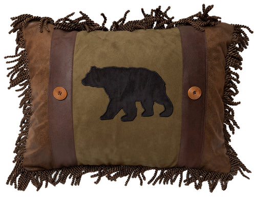 Olive Bear & Button Pillow