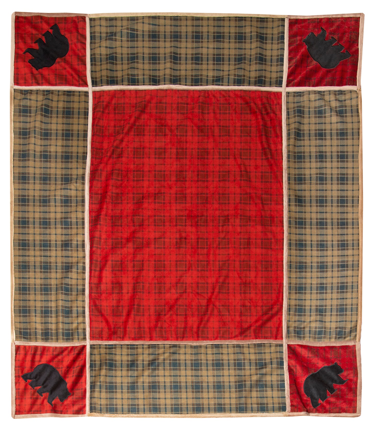 Red Plaid Bear Grid Throw