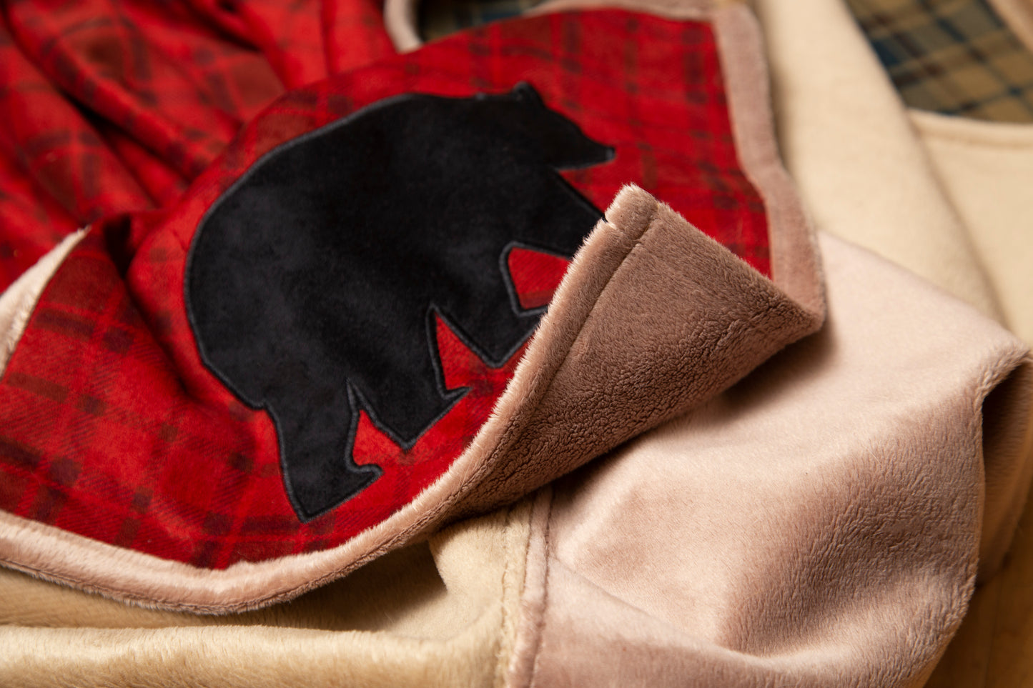 Red Plaid Bear Grid Throw