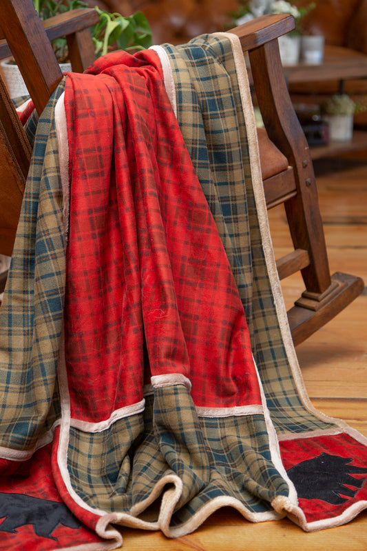 Red Plaid Bear Grid Throw