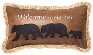 Welcome to Our Den Rustic Cabin Throw Pillow 14x26