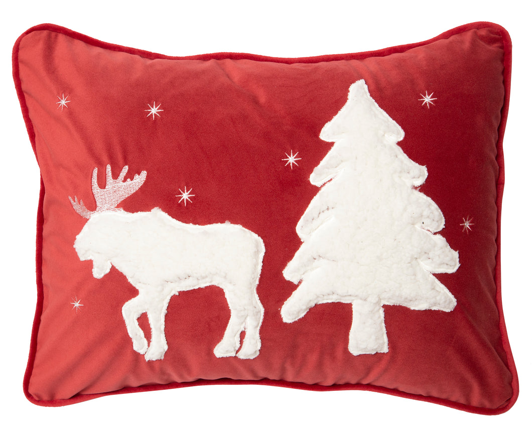 Red Moose and Snow Rustic Cabin Throw Pillow 16x20