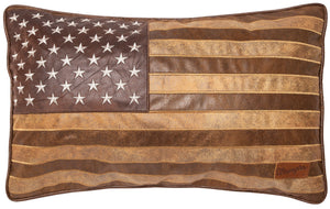 American Flag Faux Leather Throw Pillow 16x24