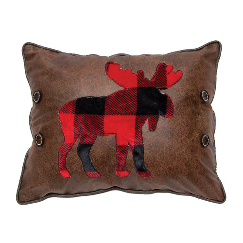 Lumberjack Moose Faux Leather Pillow