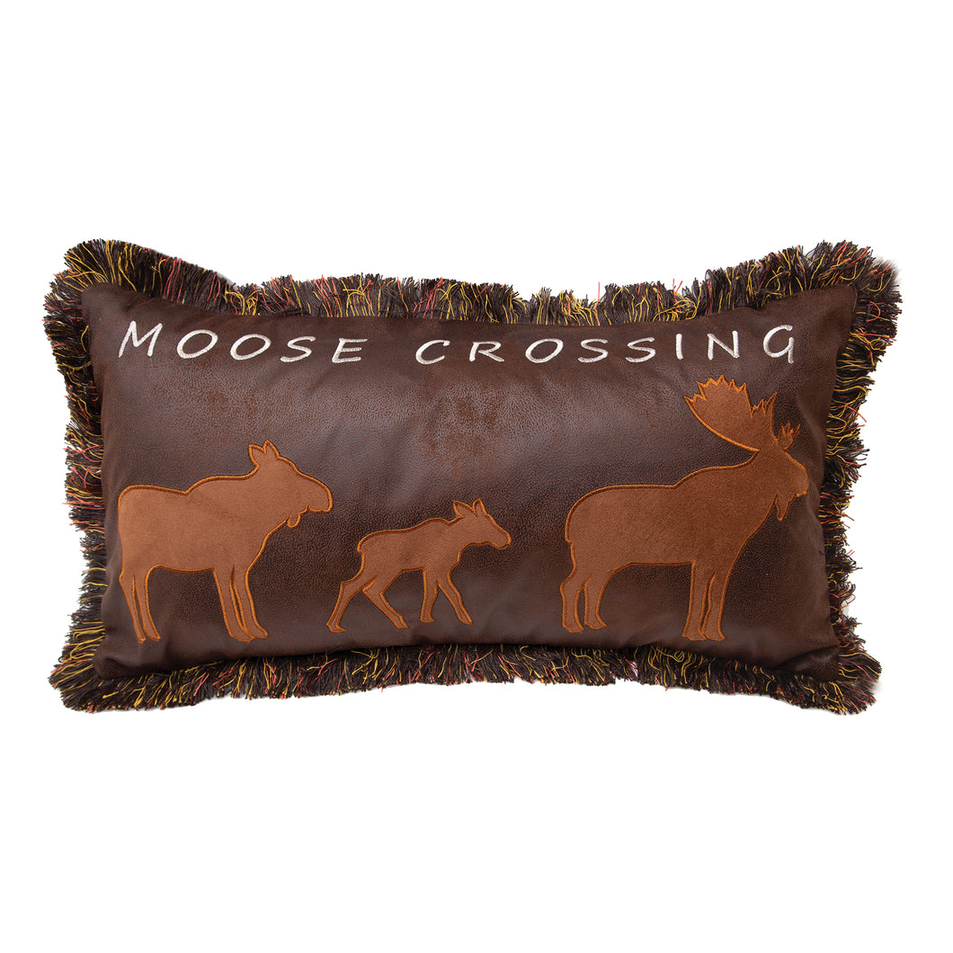 Moose Crossing Faux Leather Throw Pillow 14