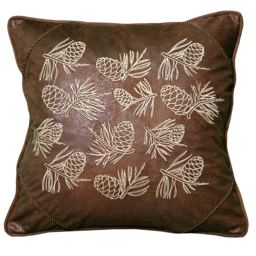 Embroidered Pinecones on Wyoming Pillow