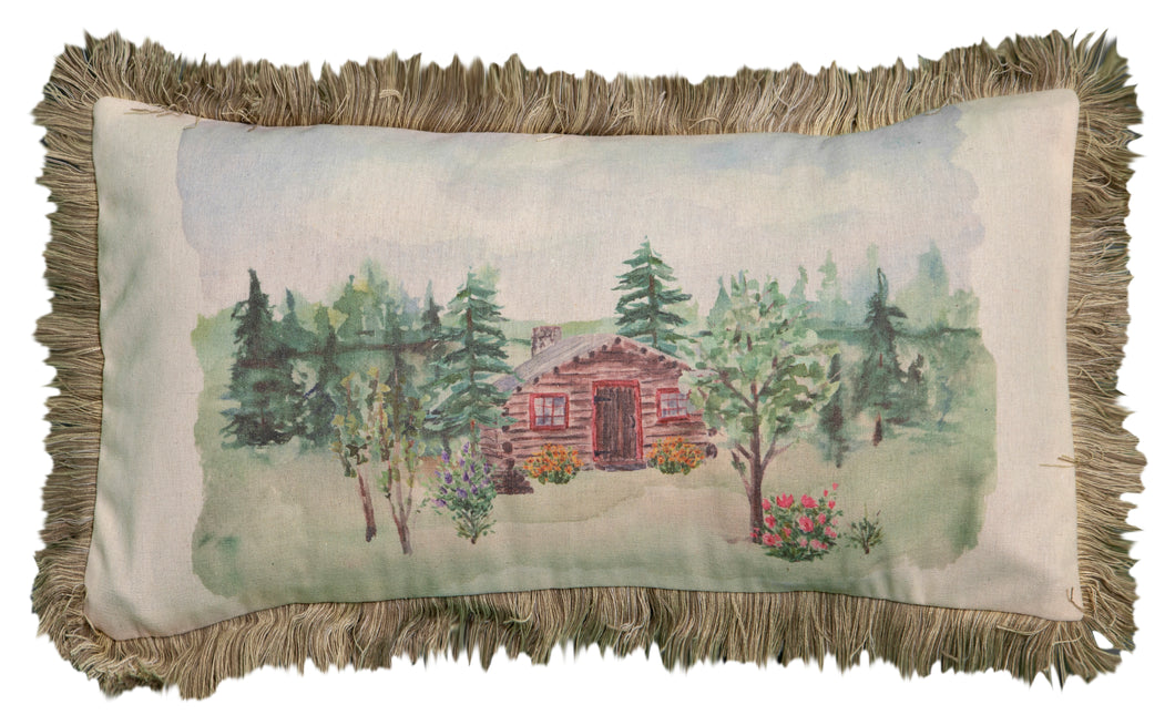 Watercolor Cabin in the Pines Pillow