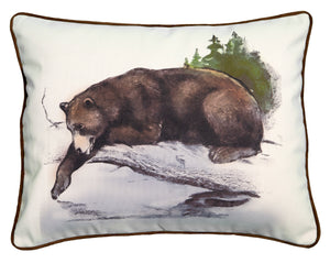 Watercolor Fishing Bear Pillow