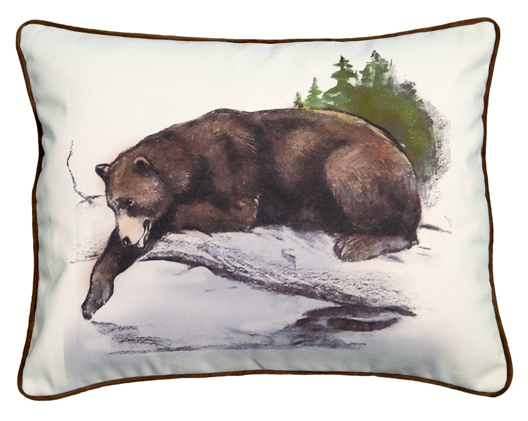 Watercolor Fishing Bear Pillow