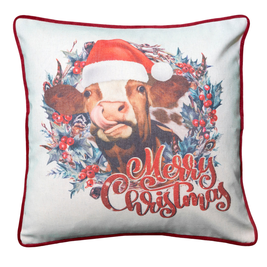 Merry Christmas Cow Pillow