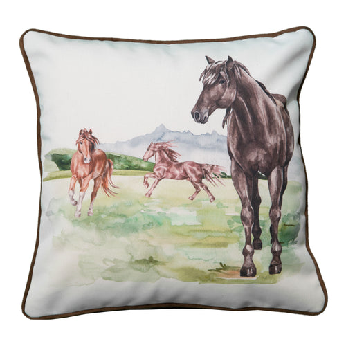 Watercolor Three Horses at Play Pillow
