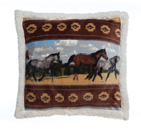 Horses Plush Sherpa Pillow