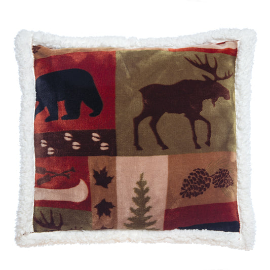 Patchwork Lodge Plush Sherpa Pillow