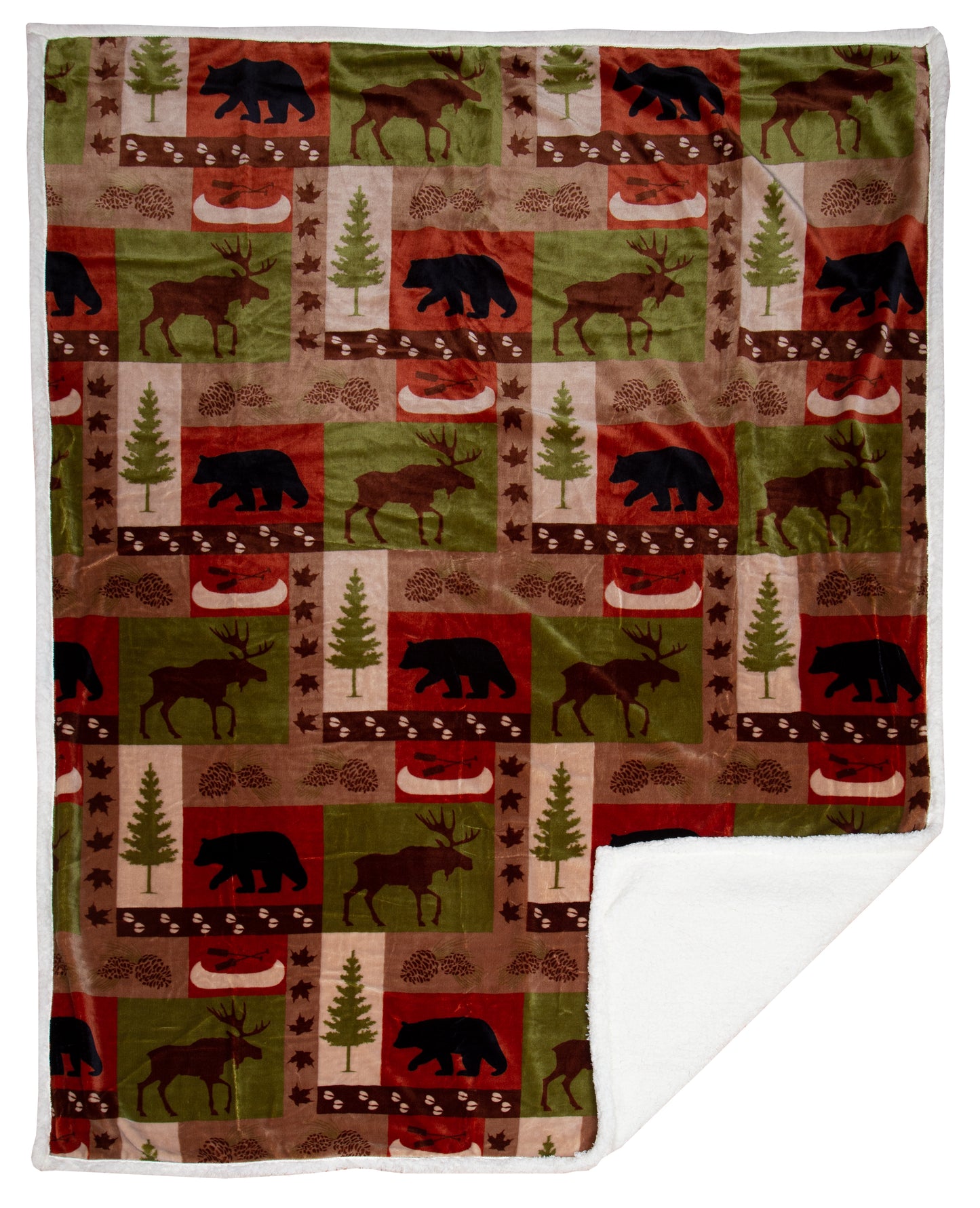Patchwork Lodge Plush Sherpa Throw