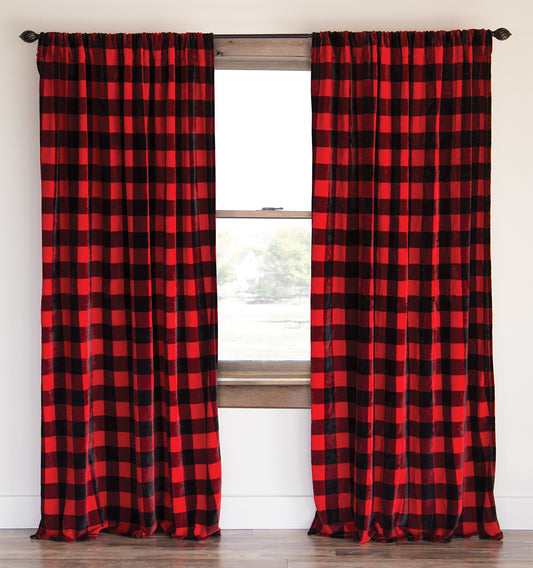 Red Lumberjack Plaid Plush Curtains