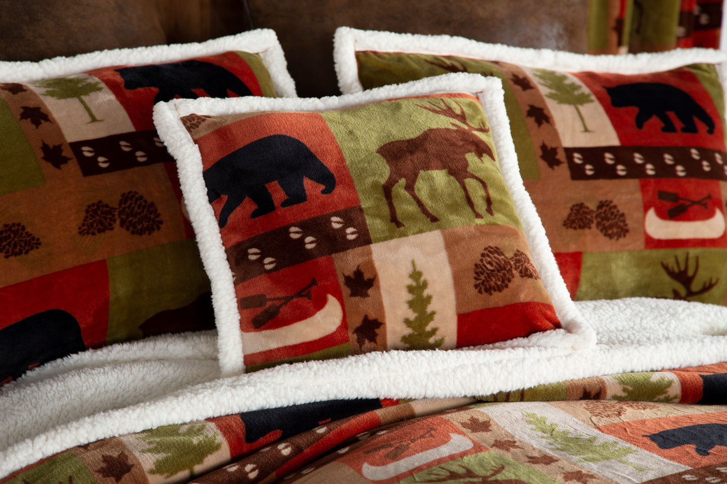 Patchwork Lodge Plush Sherpa Comforter Set