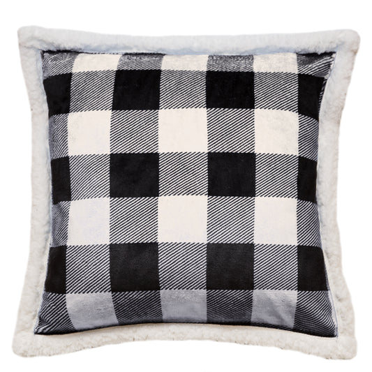Black & White Lumberjack Plaid Plush Sherpa Pillow