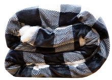Load image into Gallery viewer, Black &amp; White Lumberjack Plaid Sherpa Throw Blanket