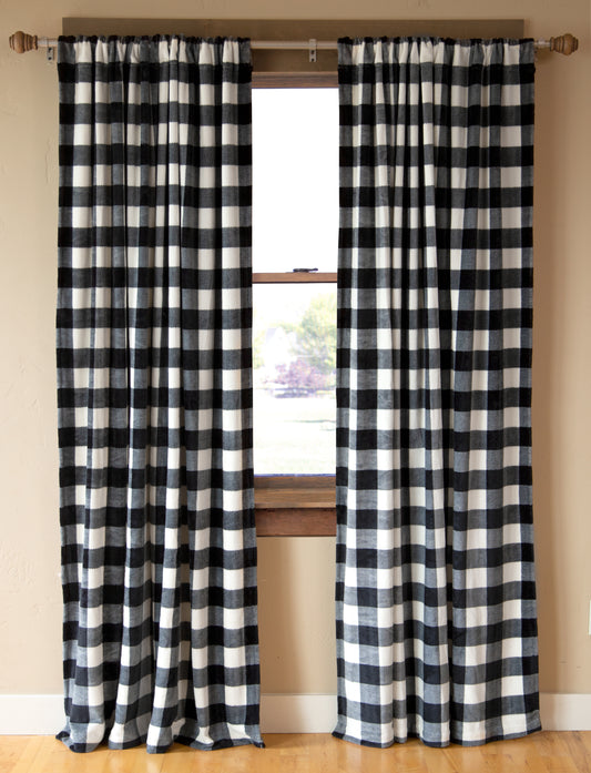 Black & White Lumberjack Plaid Plush Curtains