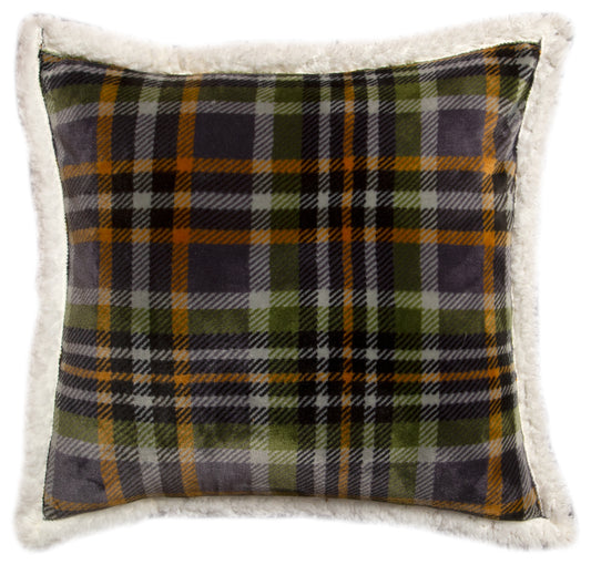 Grey Plaid Plush Sherpa Pillow