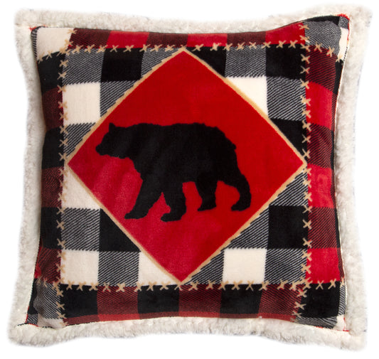 Lumberjack Bear Red Plaid Plush Sherpa Pillow