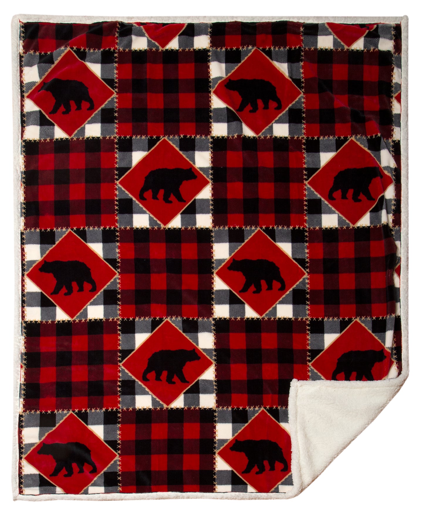 Lumberjack Bear Red Plaid Plush Sherpa Throw