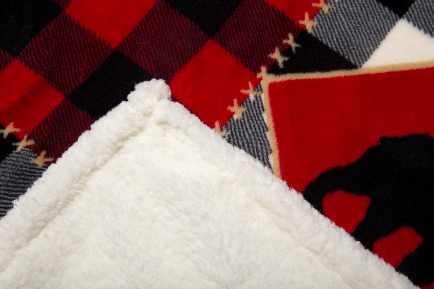 Lumberjack Bear Red Plaid Plush Sherpa Throw
