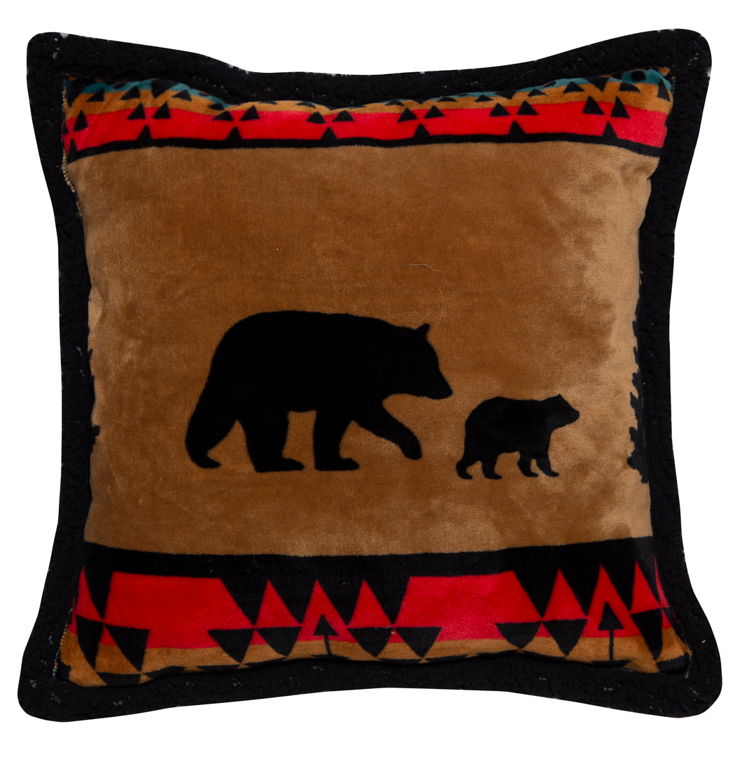 Bear Trails Black Sherpa Rustic Cabin Throw Pillow 18x18