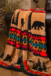 Bear Trails Black Sherpa Rustic Cabin Throw Blanket 54x68