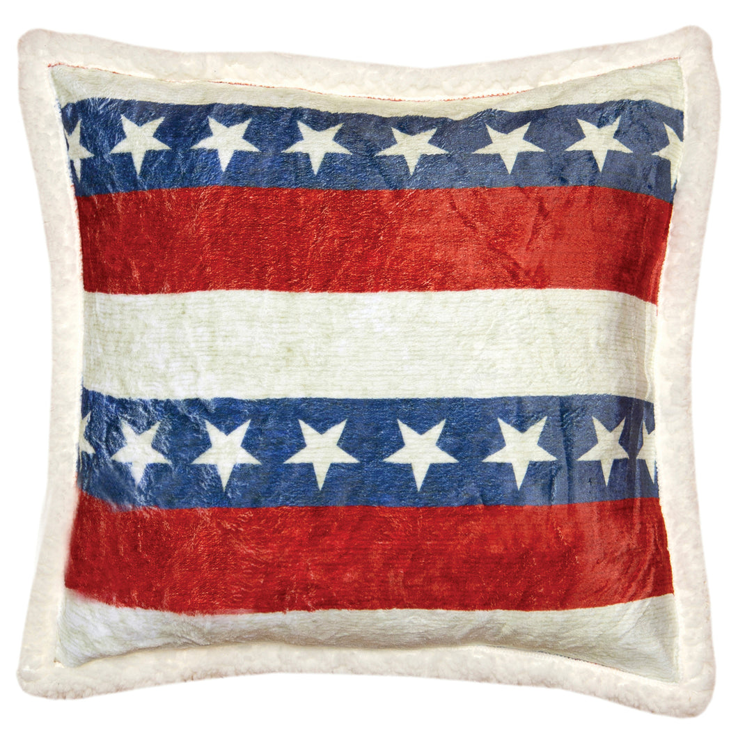 Americana American Flag Plush Sherpa Throw Pillow 18