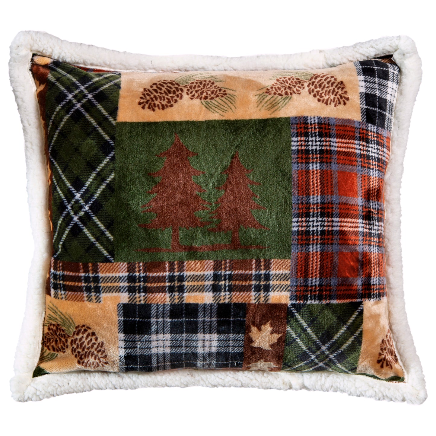 Tree Plaid Plush Sherpa Pillow