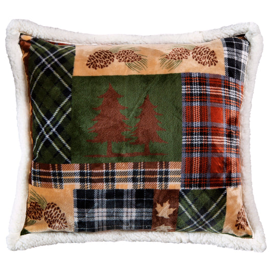 Tree Plaid Plush Sherpa Pillow