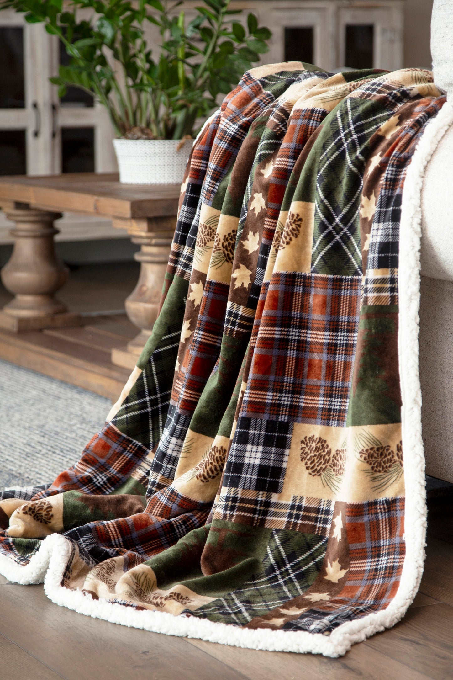 Tree Plaid Plush Sherpa Throw