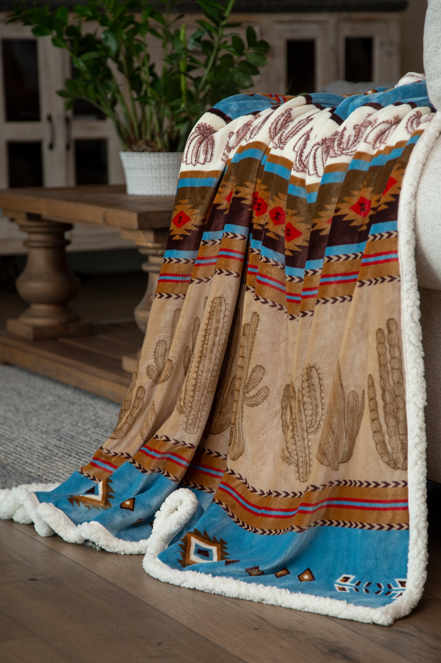 Cactus Stripe Plush Sherpa Throw