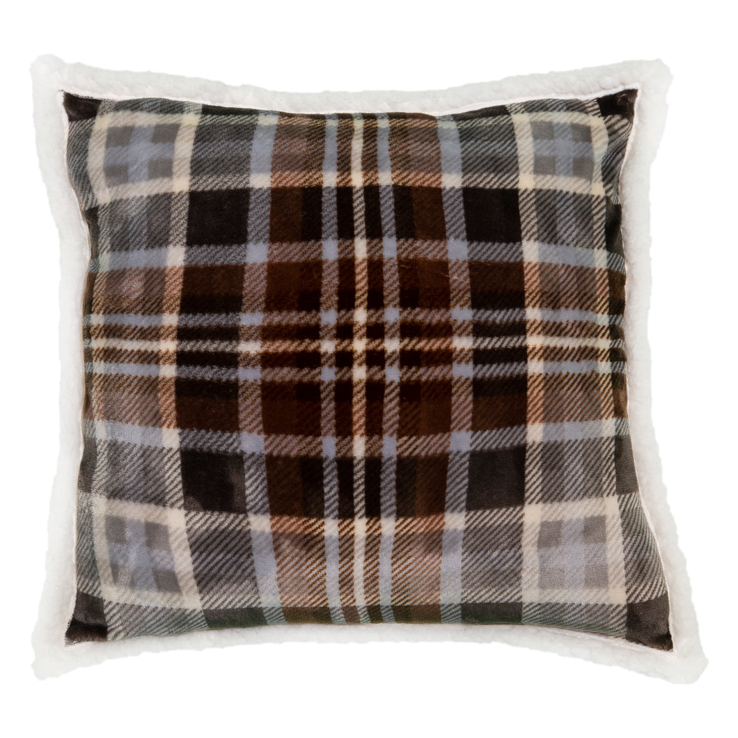 Gray and Chestnut Plaid Plush Pillow